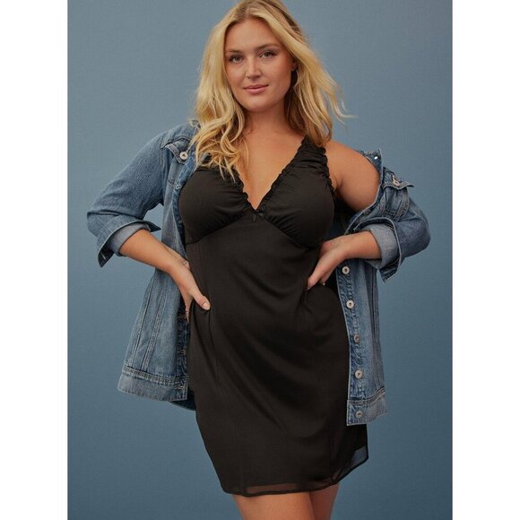 Festi (Torrid) Black Mesh Ruffle Mini Bodycon Dress Plus Size 4X - Picture 1 of 8